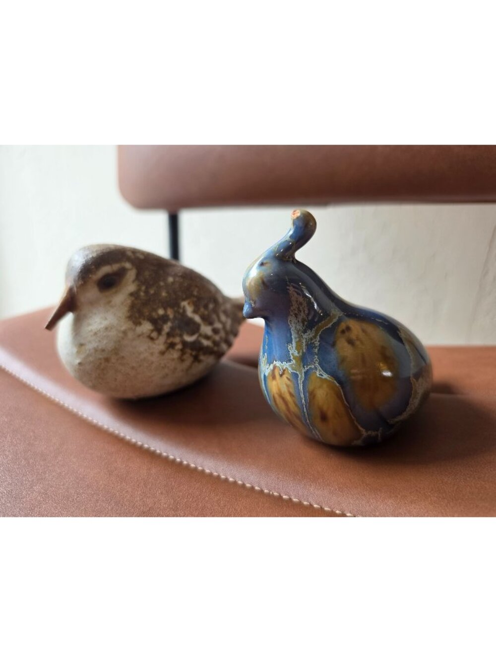Handcrafted Ceramic Bird & Quail Figurines - Rustic Speckled Brown Bird And Gla